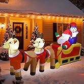 Cllayees 8ft Long Christmas Inflatable Santa Claus & Snowman on Sleigh with Reindeers, Xmas Blow up Yard Decorations with Built-in LED Lights for Outdoor Garden Lawn Xmas Holiday Decor