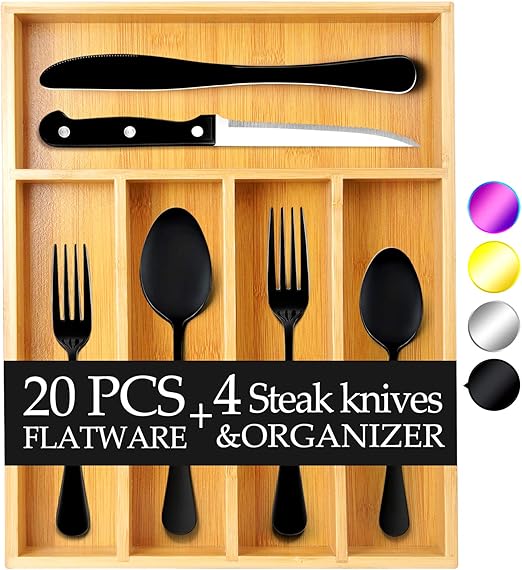 Amazon Com Teivio 24 Piece Silverware Set Flatware Set Mirror