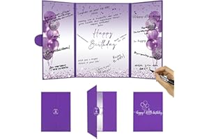 DARUNAXY Purple Birthday Party Decorations, Jumbo Happy Birthday Alternative Signature Guestbook for Women Girls Cheers to 30 40 50 60 70 80 90 Years Old Gifts Signing Card Board Party Supplies