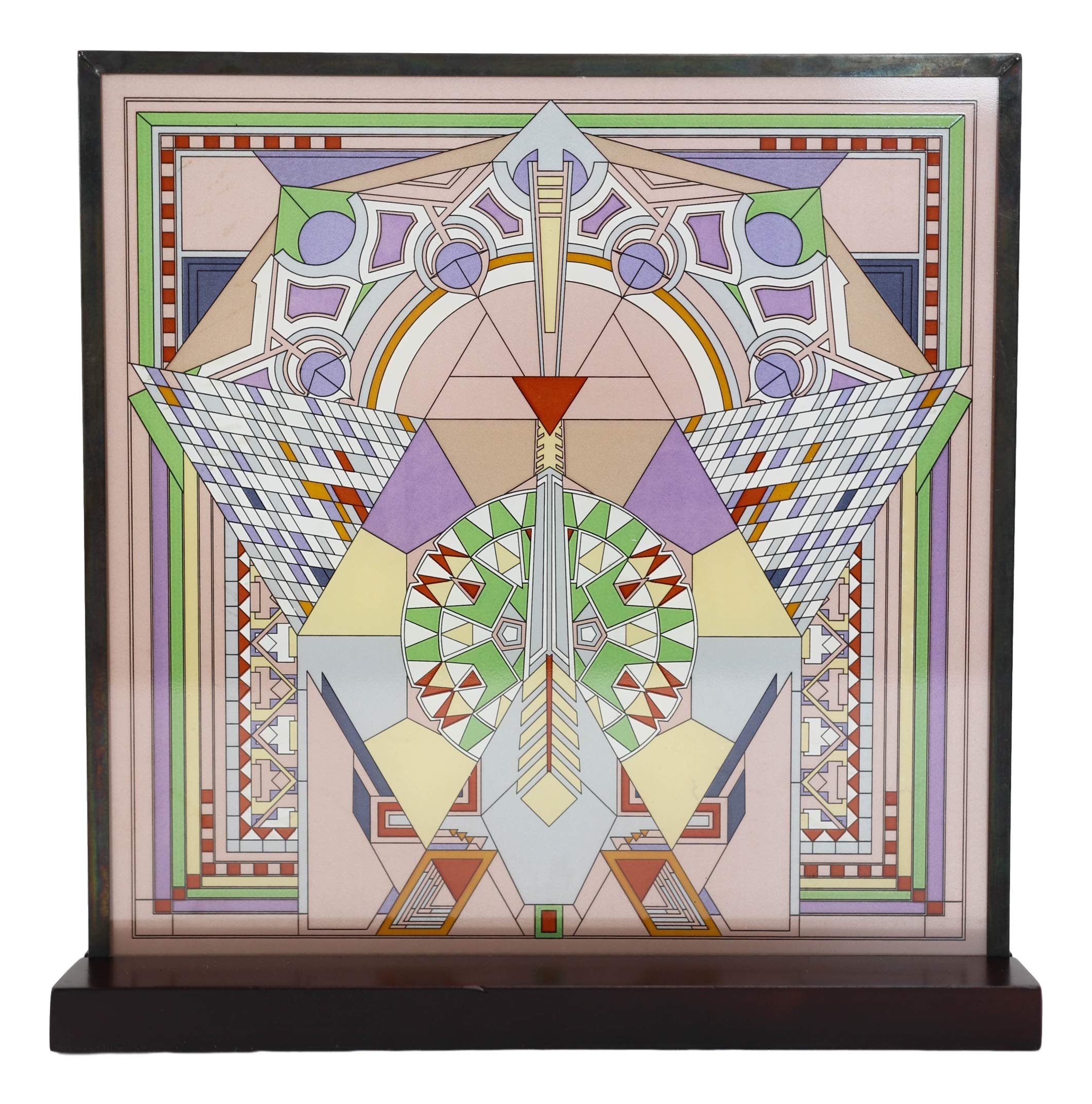 Ebros Frank Lloyd Wright Imperial Hotel Japan Peacock Rug Stained Glass Art Panel Wall Hanging Decor Or Desktop Plaque with Wooden Base Stand 10