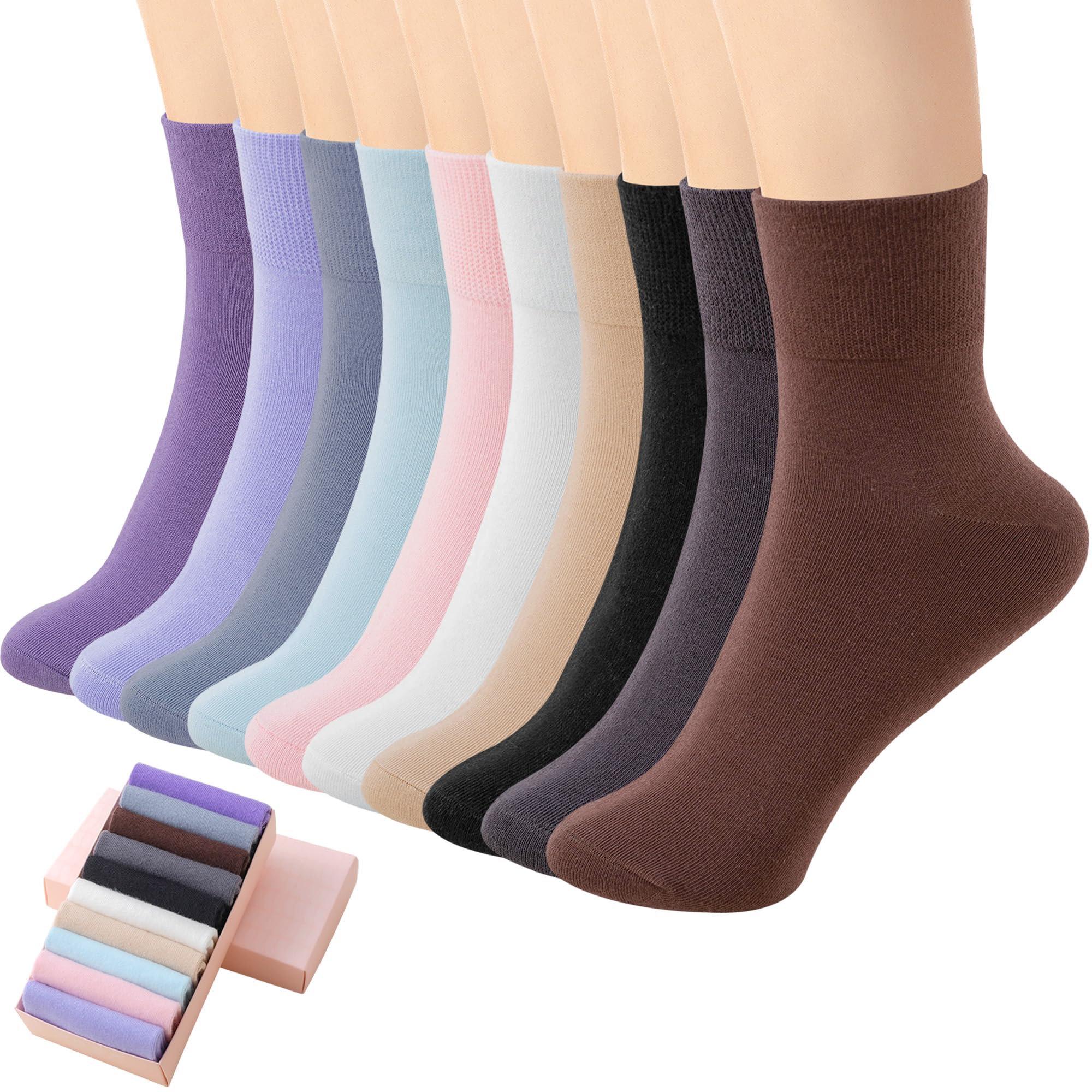 Photo 1 of HUGSWEET Thin Soft Cotton Crew Socks for Women Ankle above Bootie Socks Gifts for Women 5-10 Pairs
