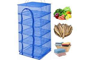 WEISGJA Drying Rack 6 Layers Folding Fish Mesh, Foldable Nylon Netting, Hanging Drying Fish Net, for Shrimp Fish Fruit Vegetables Herb, with Zipper Opening-Blue (37.4X19.6X19.6 in)…
