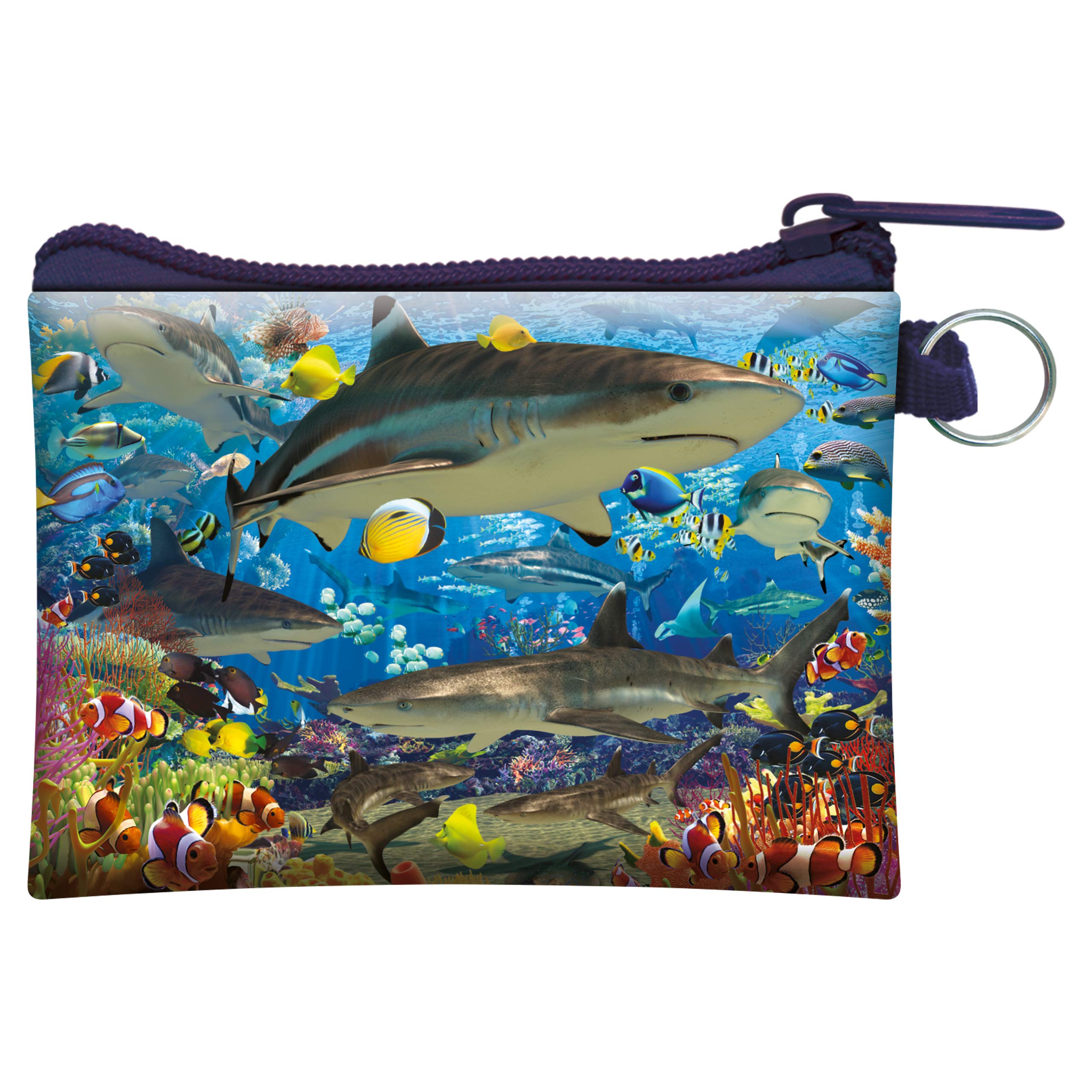 3D LiveLife Coin Purse - Shark Reef from Deluxebase. Lenticular Shark Themed Wallet Featuring Secure Zip, Compact Design for Cash and Card Storage. Perfect Ocean Animal Gift.