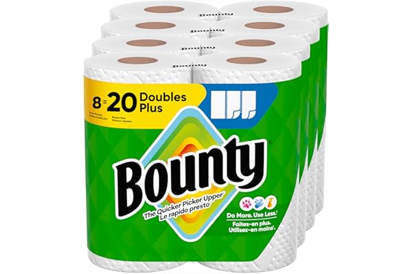 Bounty Paper Towels Select-A-Size White, 8 Double Plus Rolls = 20 Regular Rolls