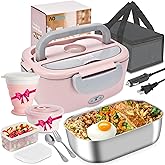 AOSION Electric Lunch Box for Adults, Heated Lunch Box 3-IN-1 80W Self Portable Food Warmer for Car/Truck/Office, Upgraded Lunch Box Leak-Proof Stainless Steel Container, Gifts for Women (Pink)
