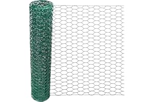 ARIFLOR Chicken Wire for Floral Arrangement - 0.6 Inch Hexagonal Green Floral Chicken Wire Mesh PVC Coated Chicken Wire Fence Netting for Crafts and Garden - 0.9 inch Diameter with 15.7 x 79 inches