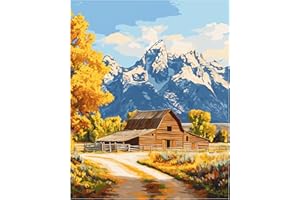CAWPOM Grand Teton Paint by Number, Moulton Barn Paint by Numbers for Adults on Canvas, Grand Teton National Park Acrylic Oil Painting for Gift, Home Wall Decor - Wyoming Fall Artwork(16x20inch, No Frame)