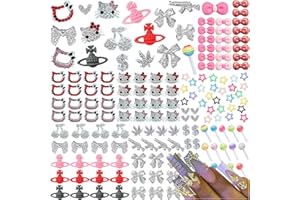 XIYONALI 170PCS Nail Charms for Acrylic Nails,Silver Nail Jewels Cat Bow Planet Gun Maple Leaves Cherries Dollar Sign Hearts Star Candy Nail Accessories for Nail Art Supplies Manicure Craft DIY