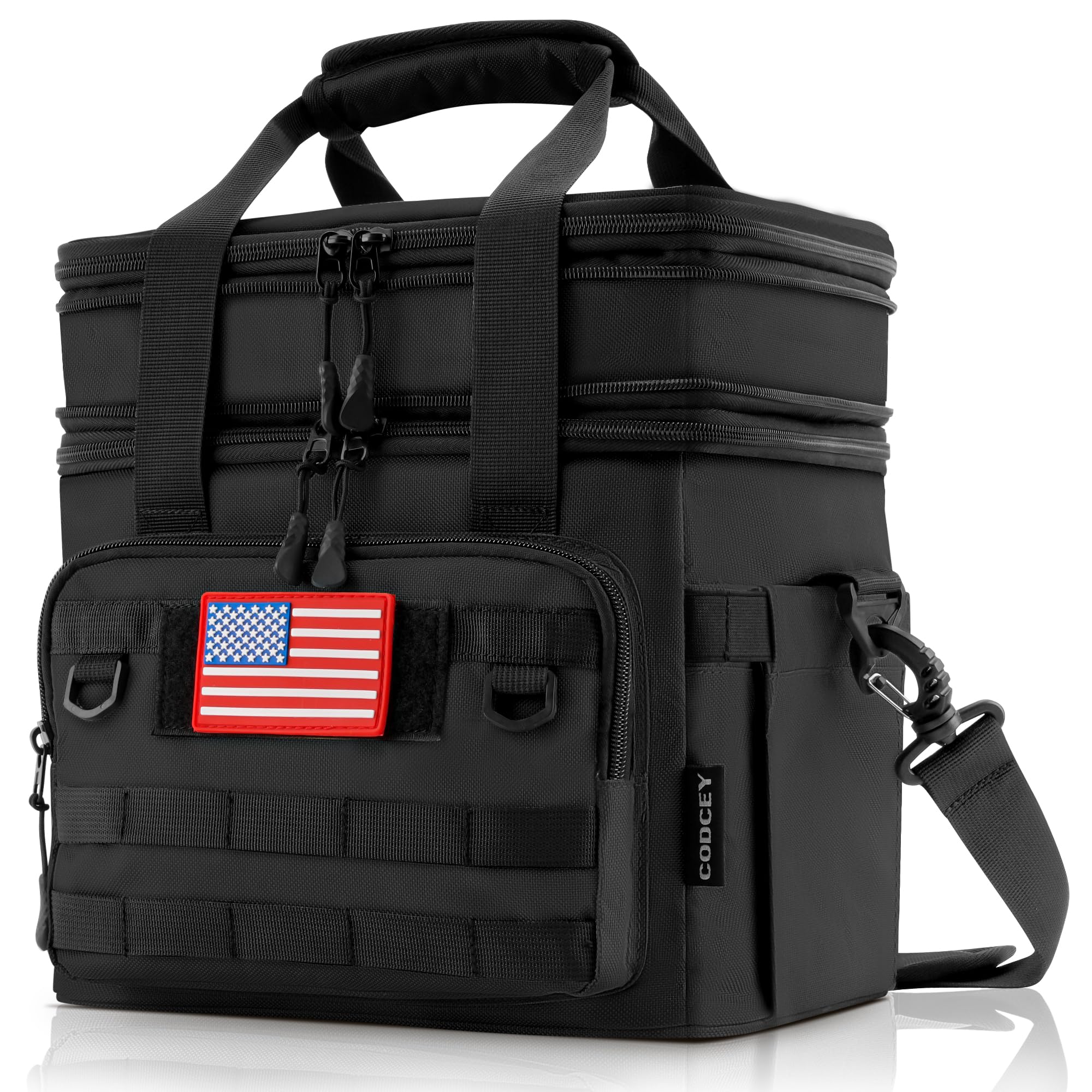 View 1 of Codcey Tactical Lunch Box for Men Heavy Duty Insulated Lunch Bags for Adults Expandable Double Deck Leakproof Large Lunch Bag Cooler for Work Picnic Travel,19L(Black)