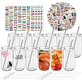 Paoren 16 oz Clear Plastic Cups Reusable with Lids and Straws & DIY Sticker, 12Pack Acrylic Mason Jars Iced Coffee Drinking Glasses Cup for Park Picnic, Poolside, Party Giveaways