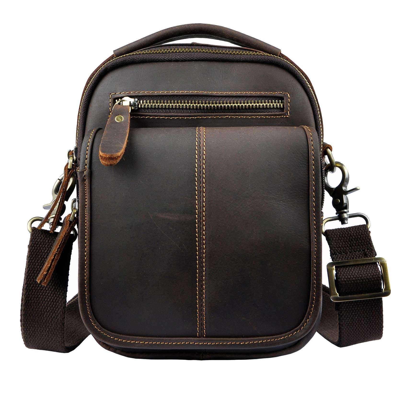 Le'aokuu Mens Leather Waist Bag Fashion Casual Messenger Shoulder Bag Organizer Hunting Waist Belt Bag Pack Handbag School Work Business Sport Outdoor Daypack (8025 A Brown)