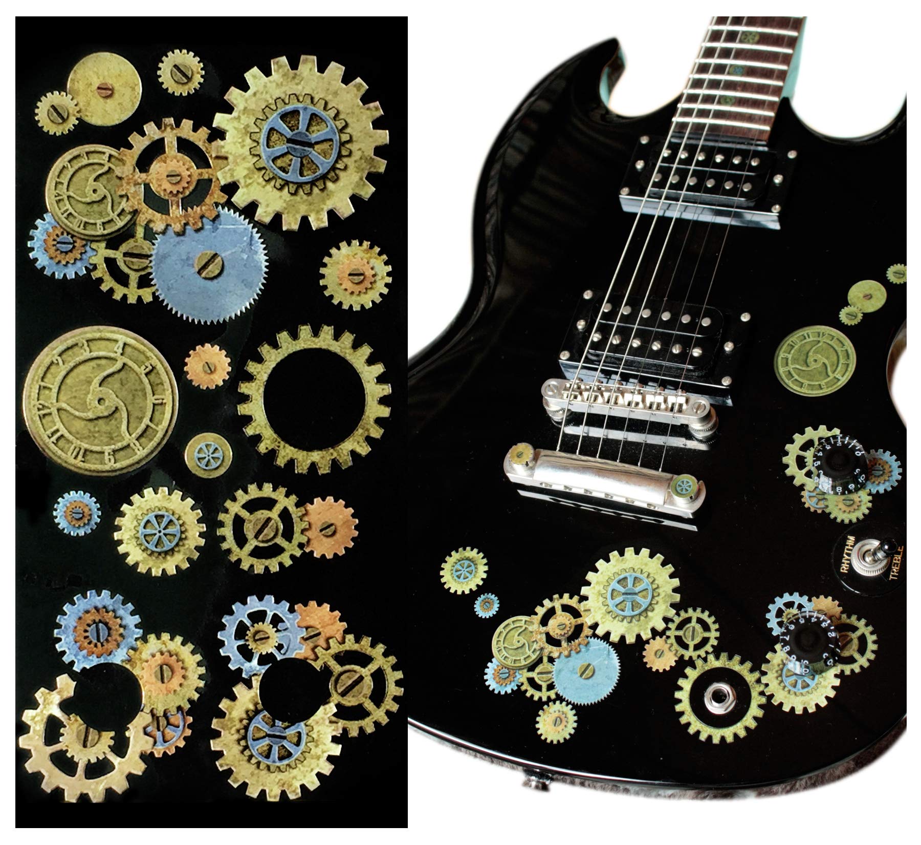 Inlaystickers Guitars & Bass - Steampunk Gears (Body & Knobs Set) B-187ST-SET