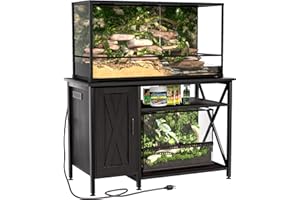 Herture 40-120 Gallon Reptile Tank Stand with Power Outlet, Terrarium Stand with Storage Cabinet, 48" X 24" Tabletop, Reptile Terrarium,Turtle Tank Black PG08XYB
