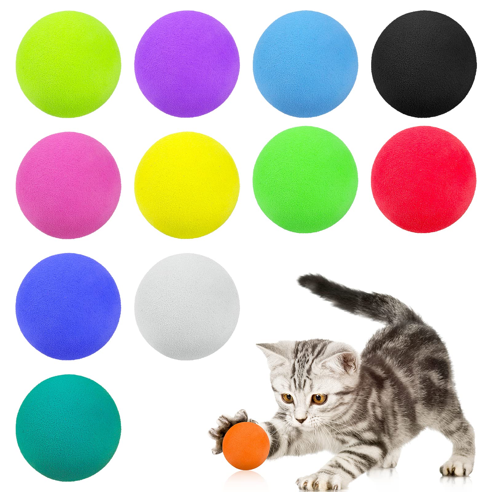 TIESOME Cat Toys Balls, 12 Pcs Interactive Kitten Toys - Soft EVA Foam Interactive Cat Sponge Play Balls for Indoor & Outdoor Play, Chase & Training
