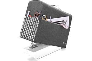 Yarwo Sewing Machine Dust Cover with Top Handle and Pockets Compatible with Brother, Singer and Most Standard Sewing Machine, Gray with Arrow