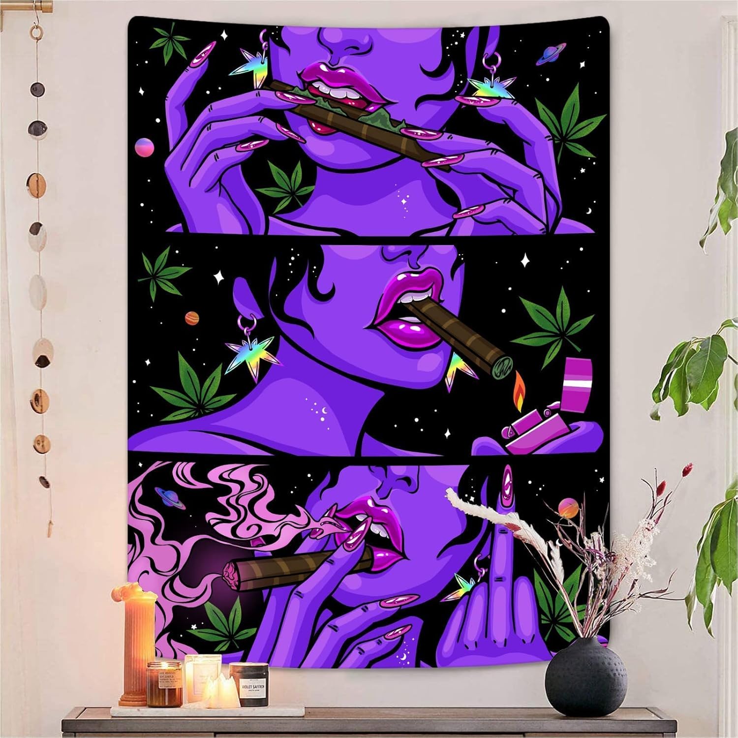 Tapestries - Wegklazax Trippy Cool Blacklight UV Tapestries Playboy Wall Tapestry for Trippy Bedroom Accessories (Purple, 36
