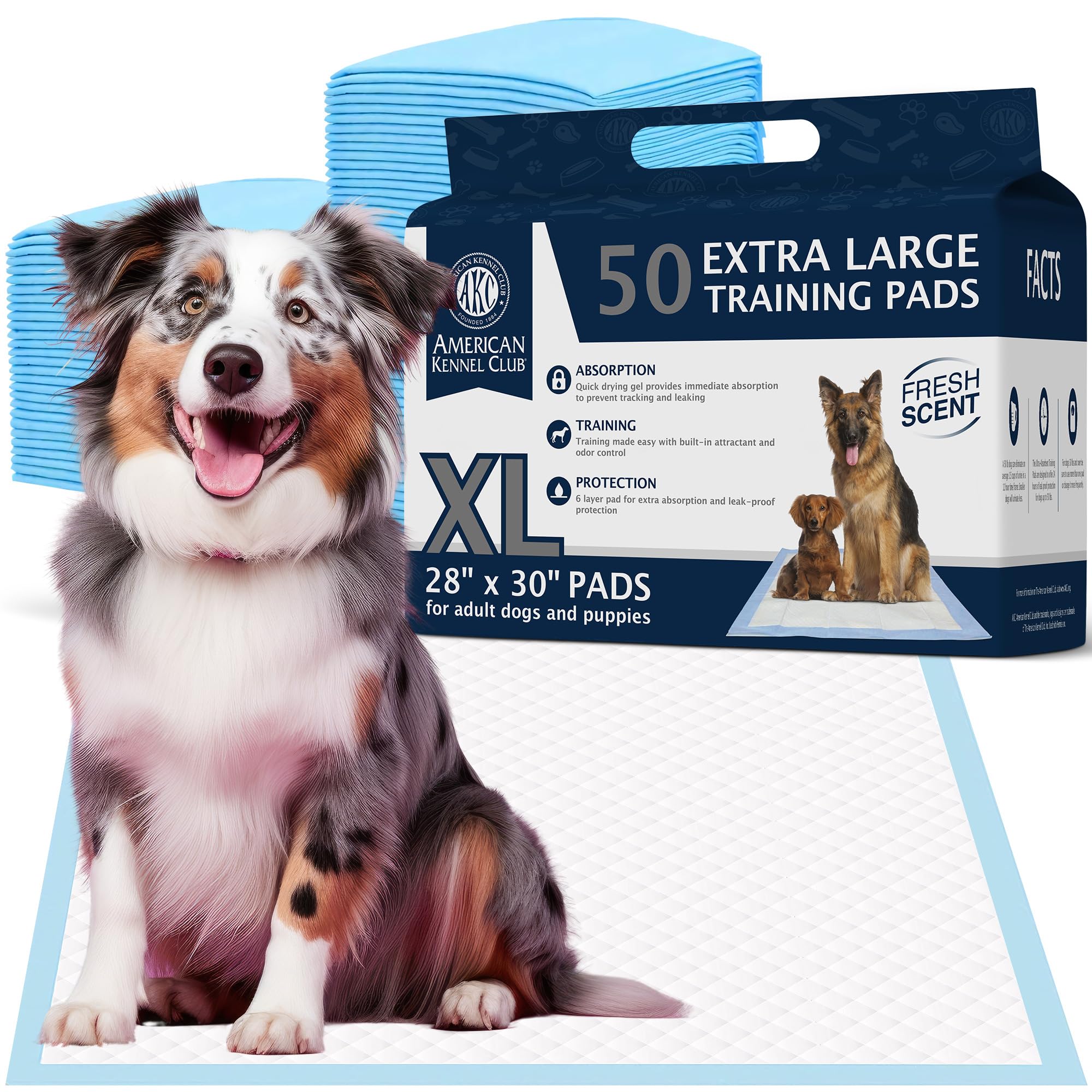 Photo 1 of American Kennel Club Scented Puppy Training Pads with Ultra Absorbent Quick Dry Gel – 28 x 30 Pee Pads for Dogs - Fresh Scented - 50 Count, XL