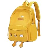 HuiLeo Cute Dcuk Backpack for Teens Girls Women, Kawaii Funny Aesthetic Corduroy Bookbag for High Middle School, Yellow