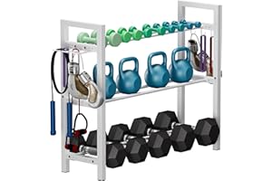 Ansionsol Adjustable Dumbbell Rack, Weight Storage Stand Holder for Dumbbells & Kettlebells, Heavy-Duty Metal Home Gym Workout Organizer with Hook for Gym Equipment Accessories (Rack Only)