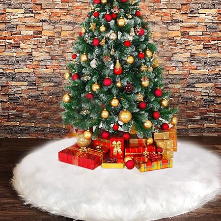 Fishoaky Gonna Albero Di Natale Bianco Tappeto Albero Di Natale Gonna Base Tappetino Copertura Per Albero Di Natale Decorazione Capodanno Casa Festa