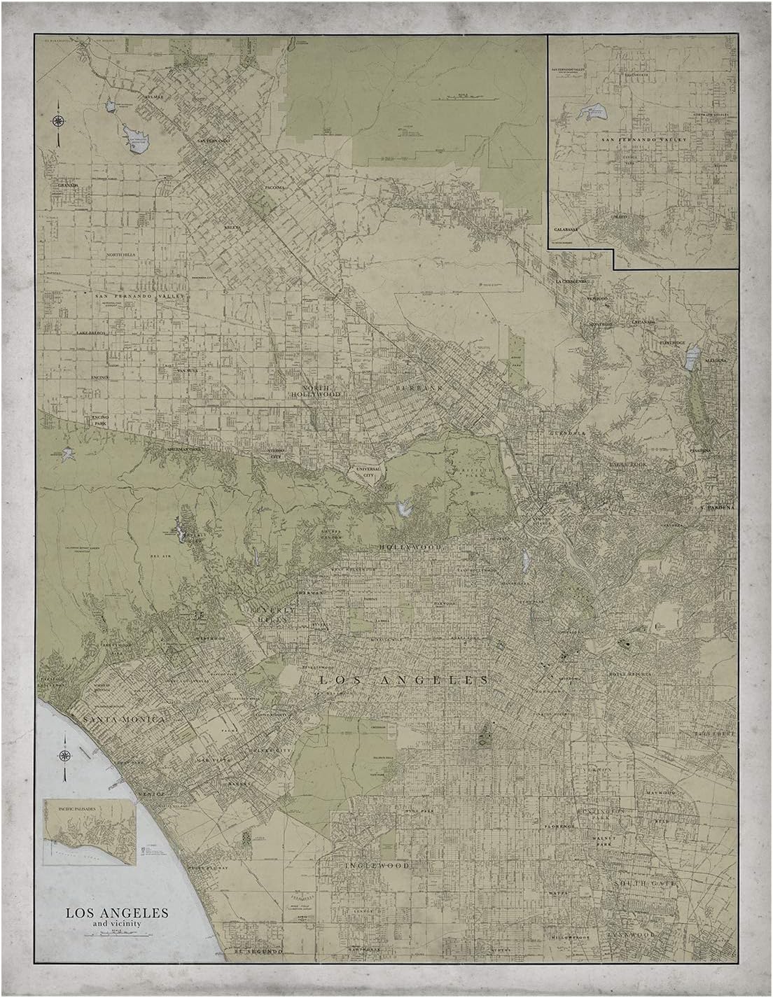 Los Angeles Map Vintage Map of Los Angeles Vintage Wall