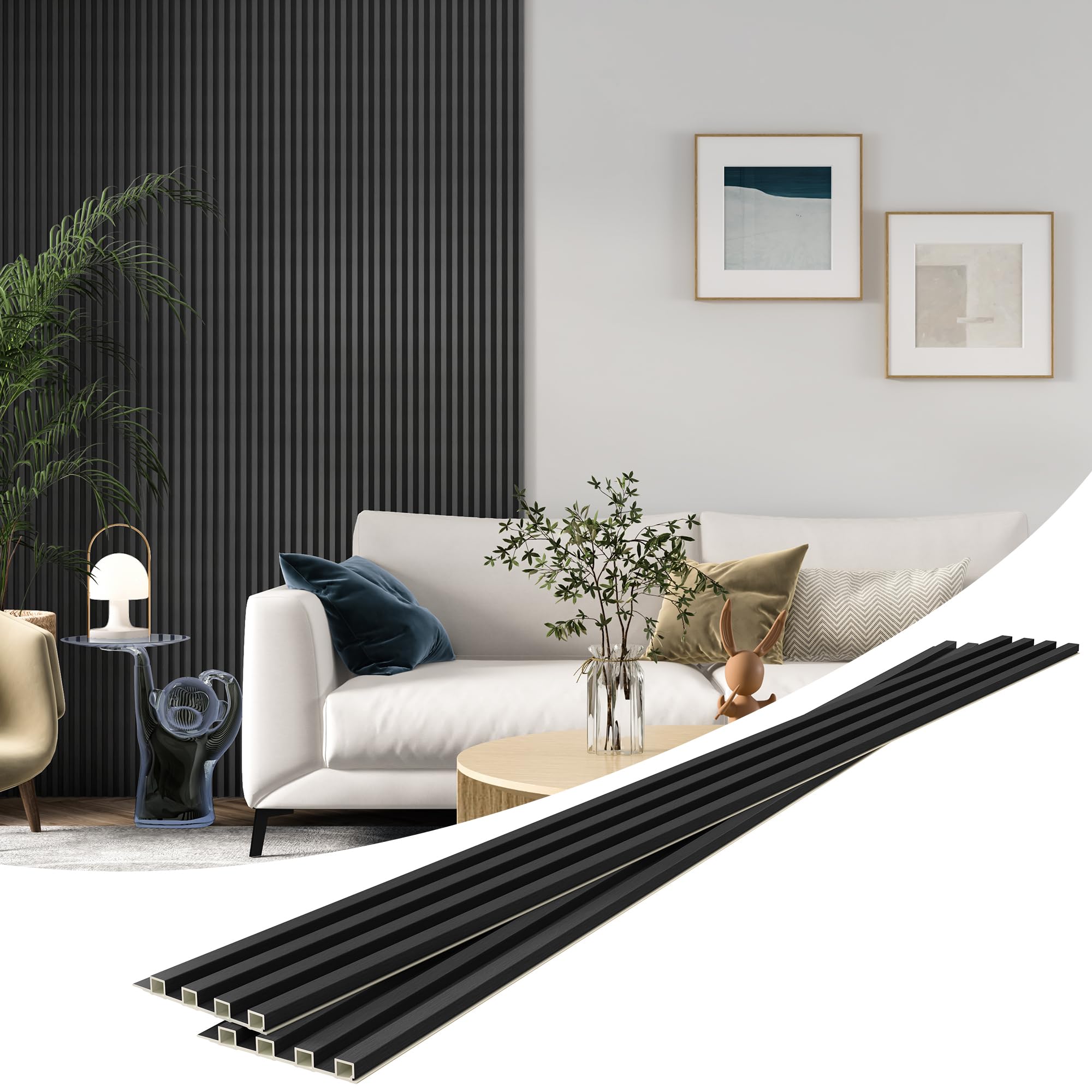 Photo 1 of 8 Pack Slat Wall Panels, WPC Soundproof 3D Wall Panel for Interior Wall Decor, 96 x 6 in (Black)