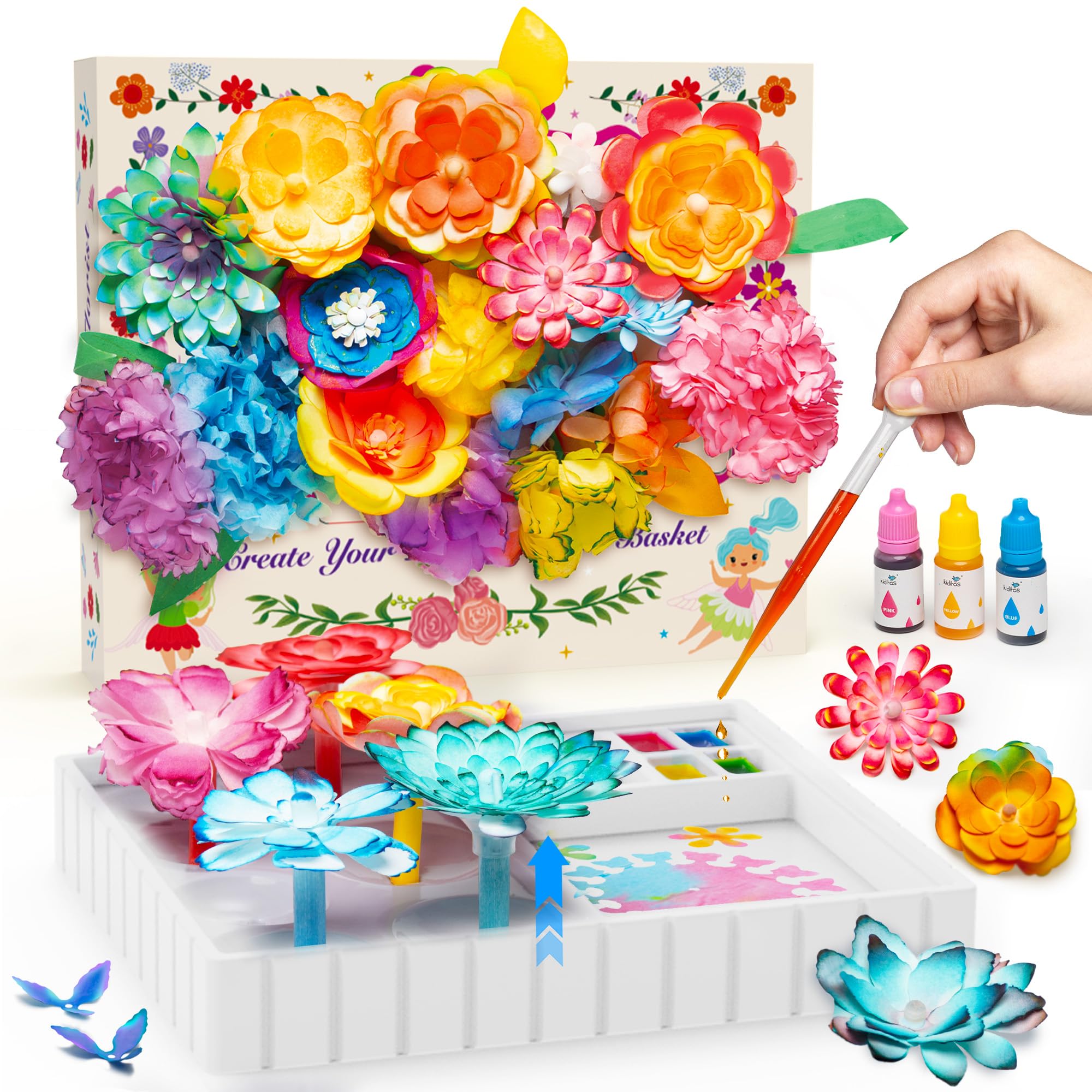 Kiditos Magic Flower Making Kit for Girls – DIY Blooming Flower Craft Kit with Color Drop Science Experiment Creative Art & STEM Toy for Ages 6+