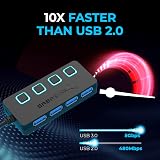Sabrent USB Hub 4 Port 3.2 Splitter 5Gbps Speed LED Switches 68cm Cable Portable view 5
