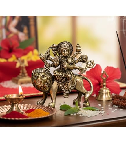 Estatua De Durga Con León | Figura Hindú De Mármol Blanco, 11 Pulgadas | Decoración Coleccionable, Altar O Regalo Espiritual
