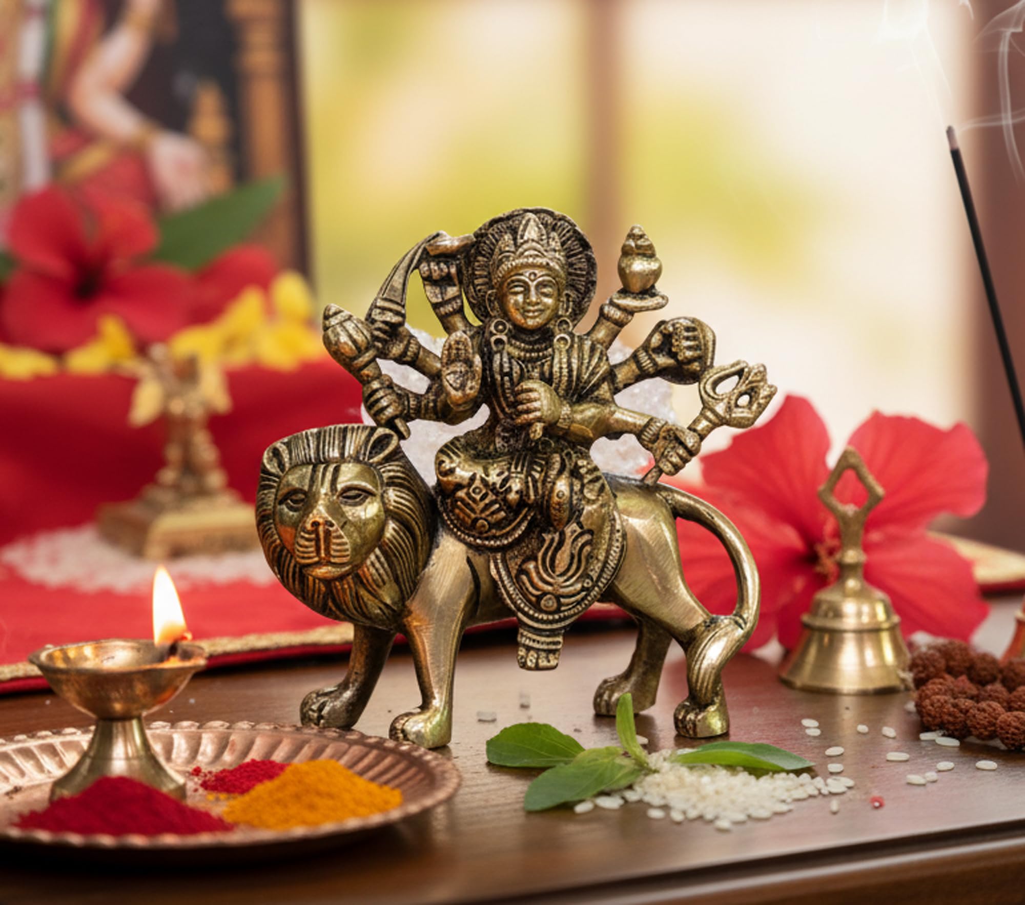 ESPLANADE Brass Statue Maa Durga Mata Rani Idol for Home Mandir (4.6")