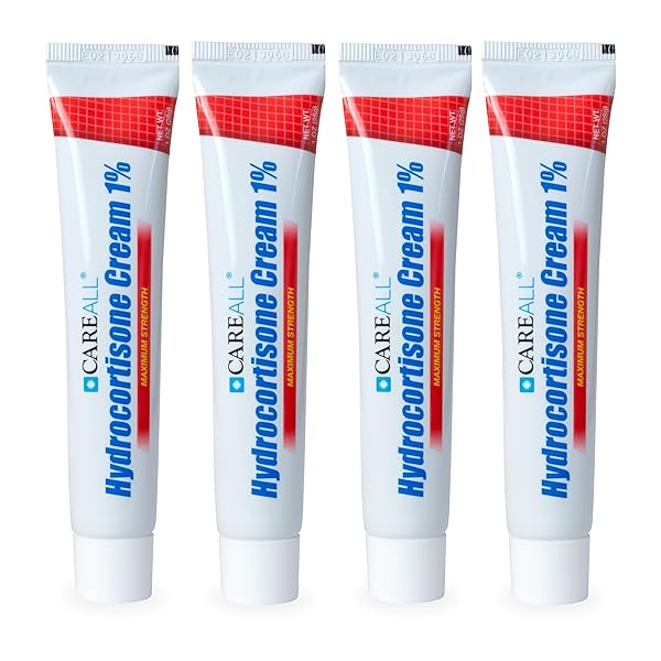 CAREALL HYDROCORTISONE 1%, 1OZ TUBE (PACK OF 4), MAXIMUM STRENGTH ANTI-ITCH CREAM, RELIEF FROM ITCHING AND REDNESS FROM BUG BITES, ECZEMA, PSORIASIS, POISON IVY, OAK AND SUMAC
