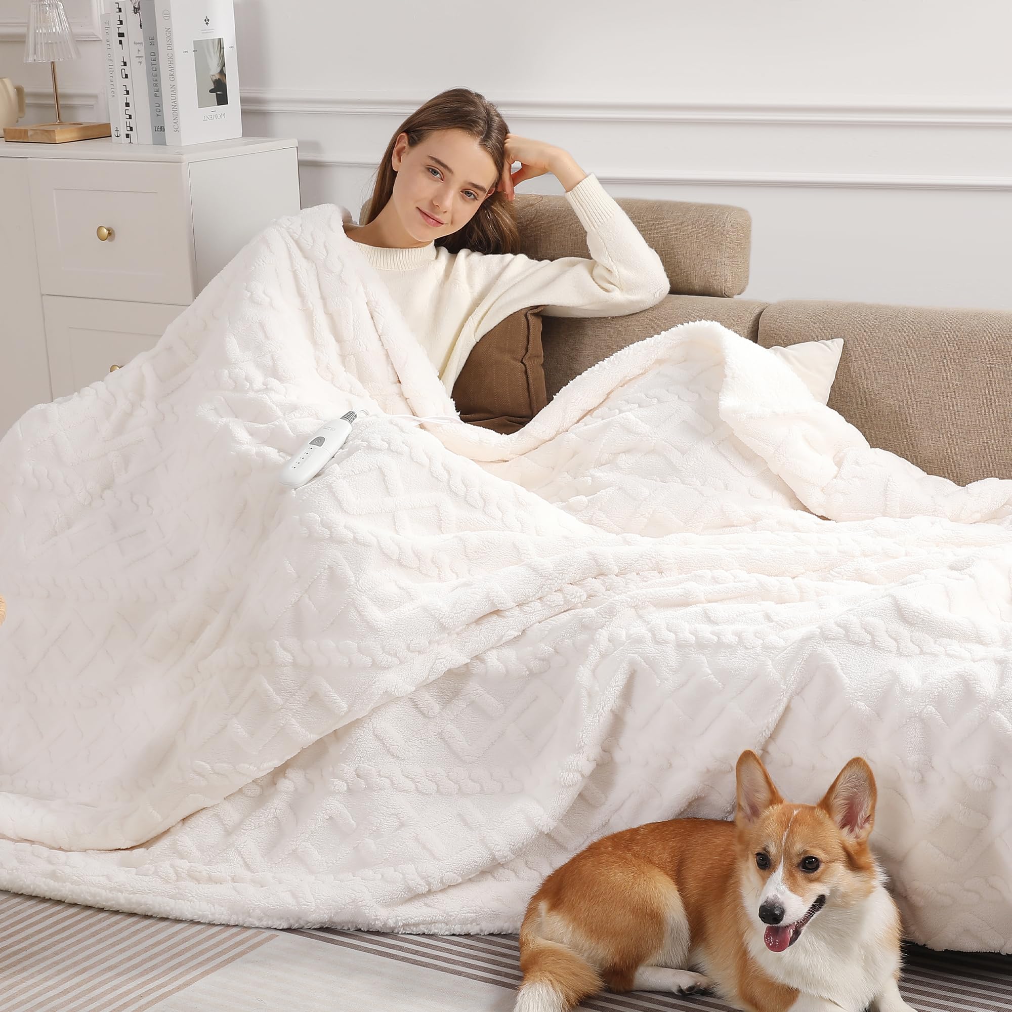 Photo 1 of Electric Blanket Twin Heated Blanket 62''X84'' with 5 Heating Levels & 10 Hours Auto Off, ETL& FCC Certification Dual Sherpa Twin Heating Blanket Washable for Home/Office/Bed, Great Gift(White)