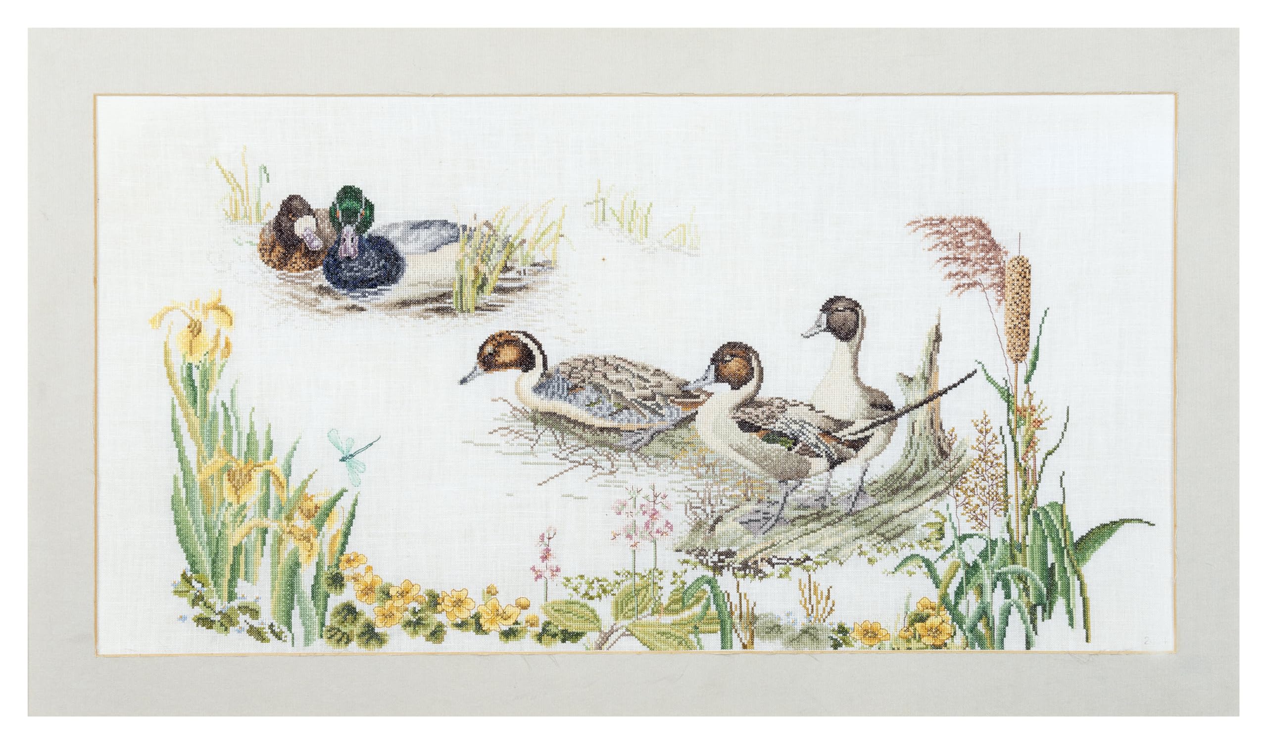 Thea Gouverneur Ducks On Linen Cross Stitch Kit-25.5 x 13.5-inch 36 Count, 64 x 34cm