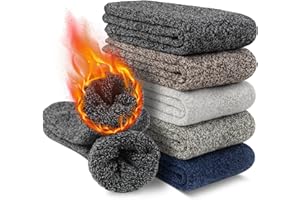 FRESBEIT Merino Wool Socks Men Winter Soft Thick Warm Cozy Crew Hiking Thermal Socks Size 7-13(5 Pairs)