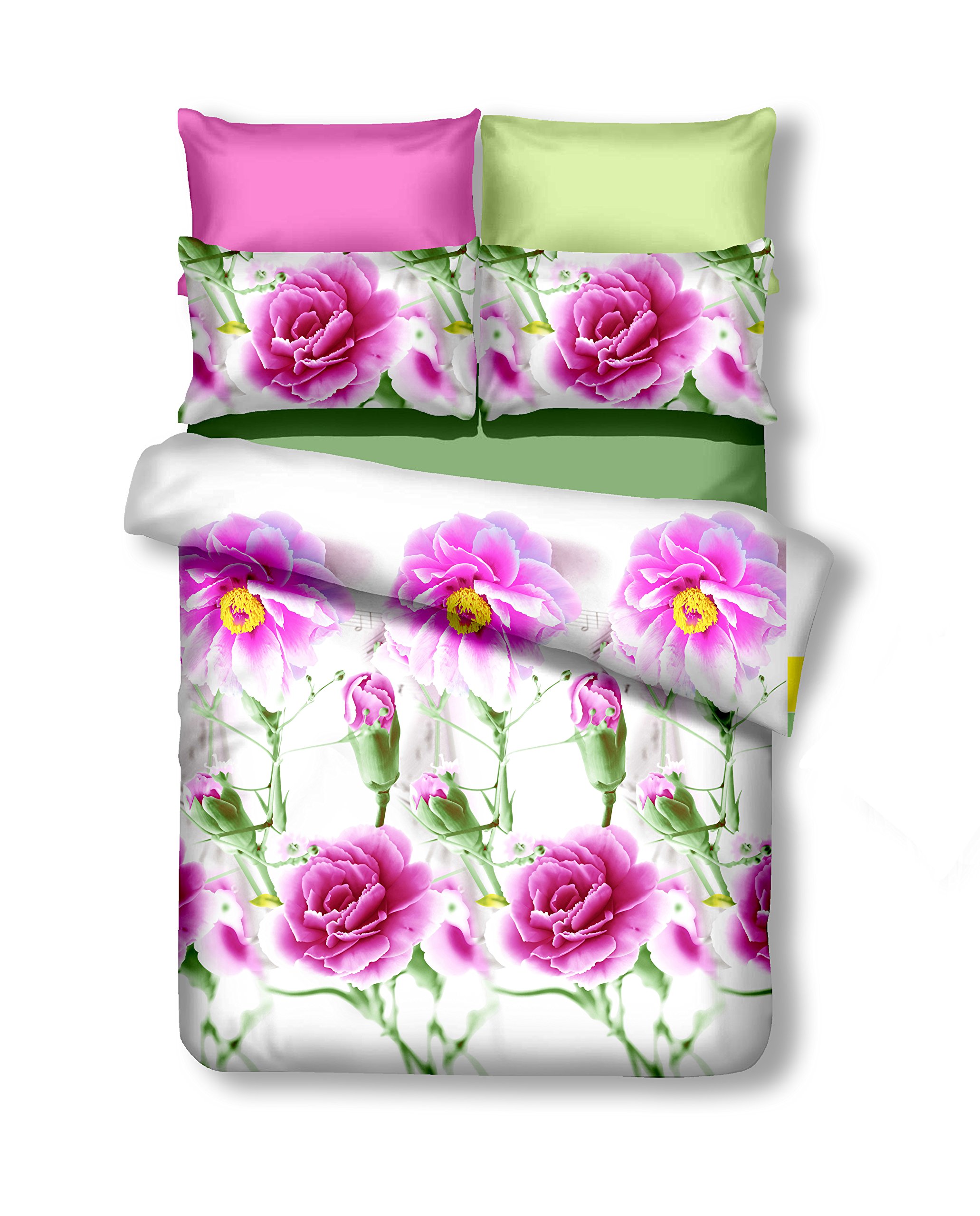 DecoKing Premium Microfibre Bed Linen (90879 Bed Linen 155 x 220 cm with 1 pillowcase 80x80 3D Bedding Set Duvet Covers Sets Amanda Zipper Flowers Flower Pattern Emerald Collection