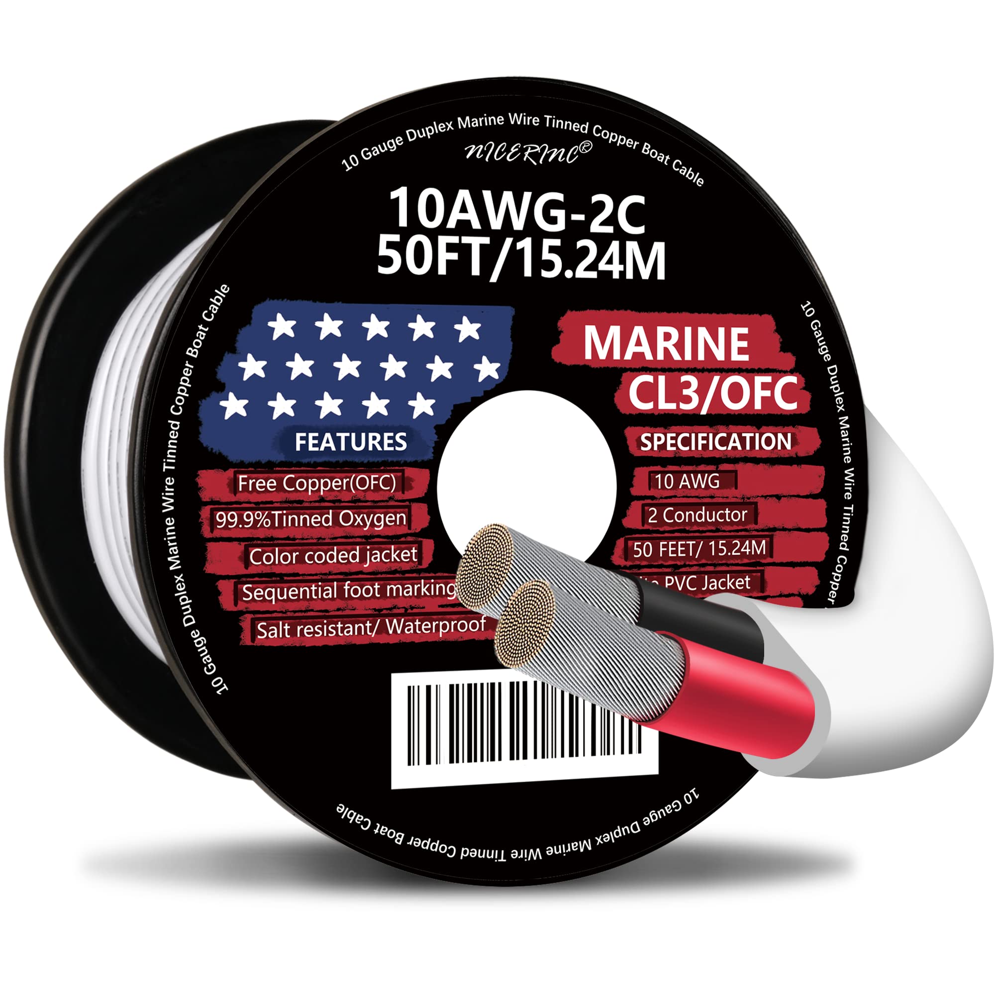 Photo 1 of 10 Gauge Duplex Marine Wire Tinned Copper Boat Cable, 50ft 10 AWG Standard USA OFC Oxygen Free Copper Wire for Outdoors/Automotive/Boat/Speakers/Solar/RV/Camper/Trailer