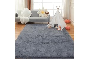AMTOVO Area Rugs for Living Room, Fluffy Dark Grey 4x6 Clearance Bedroom Rug, Large Throw Shag Carpet for Nursery, Kids, Playroom Home Decor