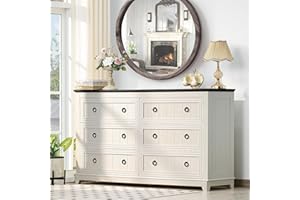 Joaxswe 6 Drawers Dresser for Bedroom, Farmhouse 54'' White Dresser Chest of Drawers, Vintage Design Wood TV Stand, Rustic Storage Dressers Organizer for Bedroom, Living Room, Hallway