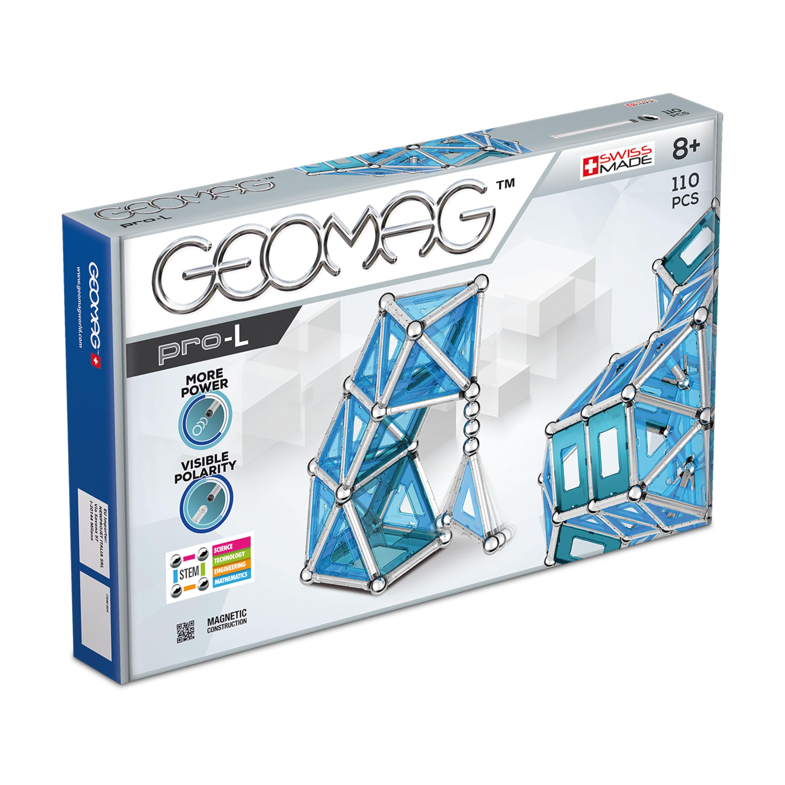 Geomag 024 PRO-L Building Set, Blue and Silver Metal, 110 Pieces