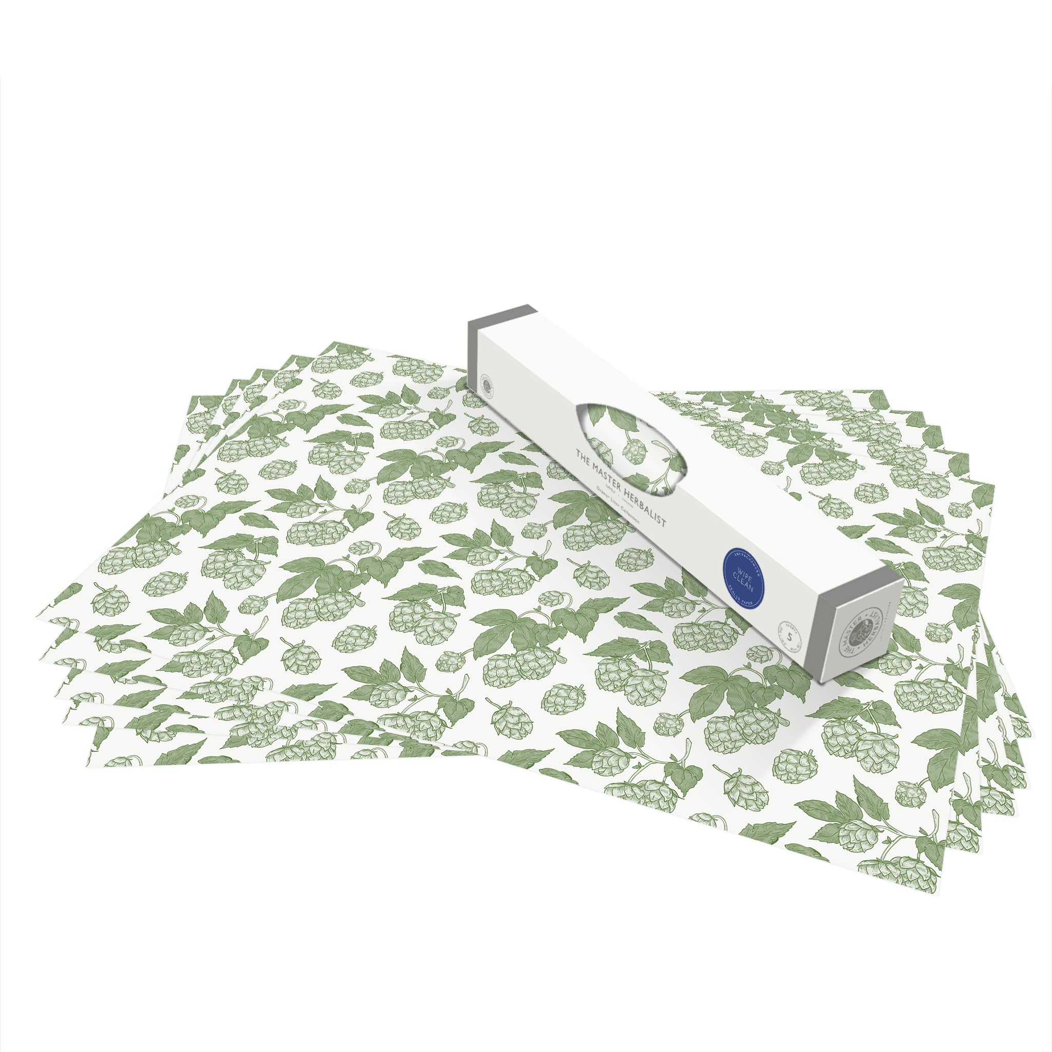 The Master Herbalist Unscented & Wipe Clean Drawer Liners with a Green Hops Design - Perfect for Bedroom Drawers, Wardrobe Shelves, Linen Cupboards & Kitchen Cabinets