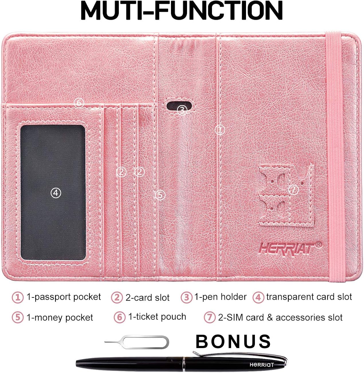  | HERRIAT Leather Passport Holder Cover Case RFID Blocking Travel Wallets Card Case for Women Men(Rose Gold) | Passport Covers