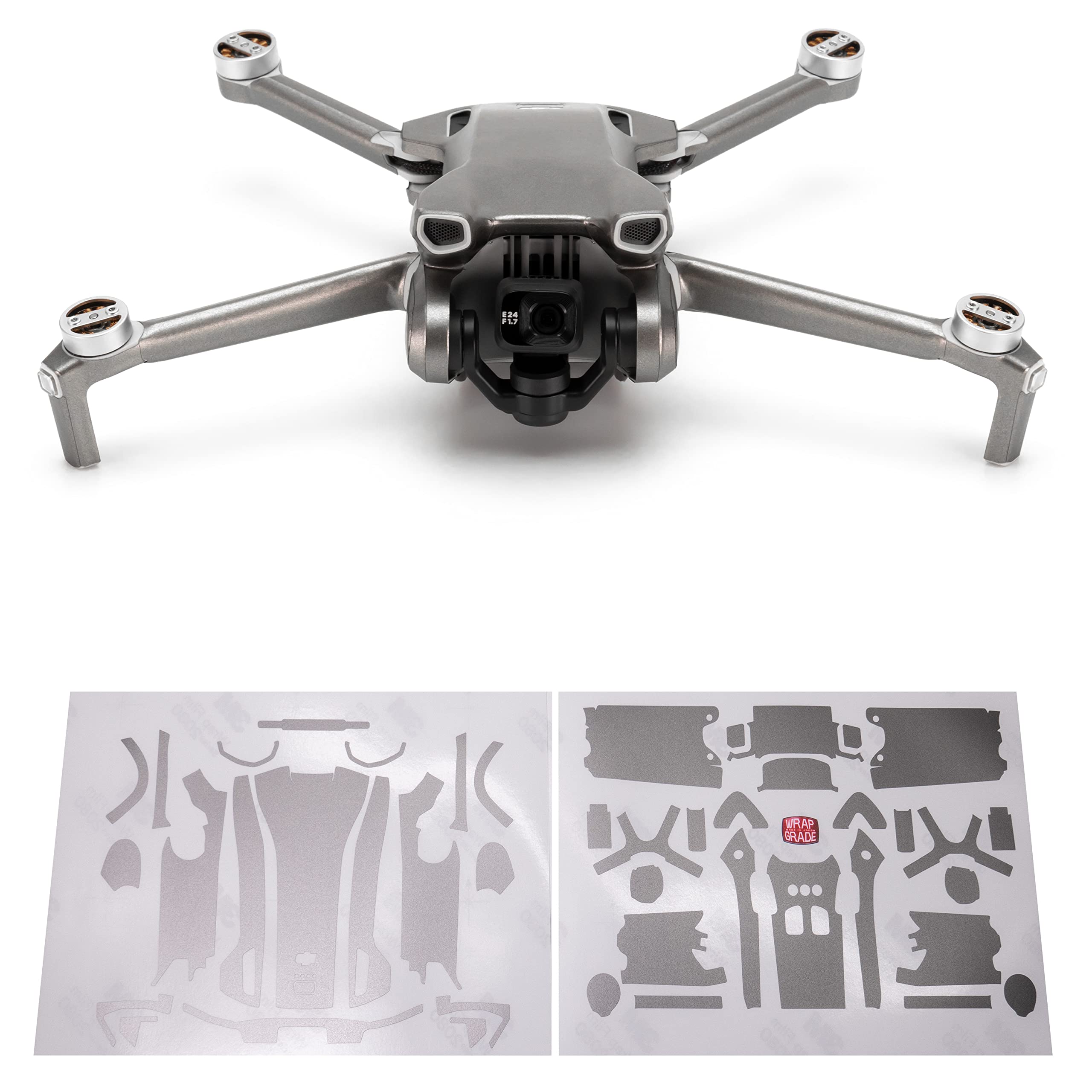 WRAPGRADE Skin Stickers compatible with DJI Mini 3 | Main Unit (TITANIUM)