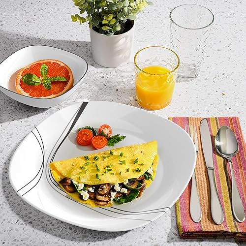 Square Dinnerware Set, MEKY Glassware 18-Piece Service for 6, Easy