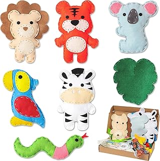 WATINC Animal Sewing Kit-7p Nähsets für Kinder Jungle Tiere Filz Nähzeug Wildtier Anfänger Nähpaket Kreative Indoor Aktivität der Schüler DIY Art Craft Geschenk für Jungen Mädchen