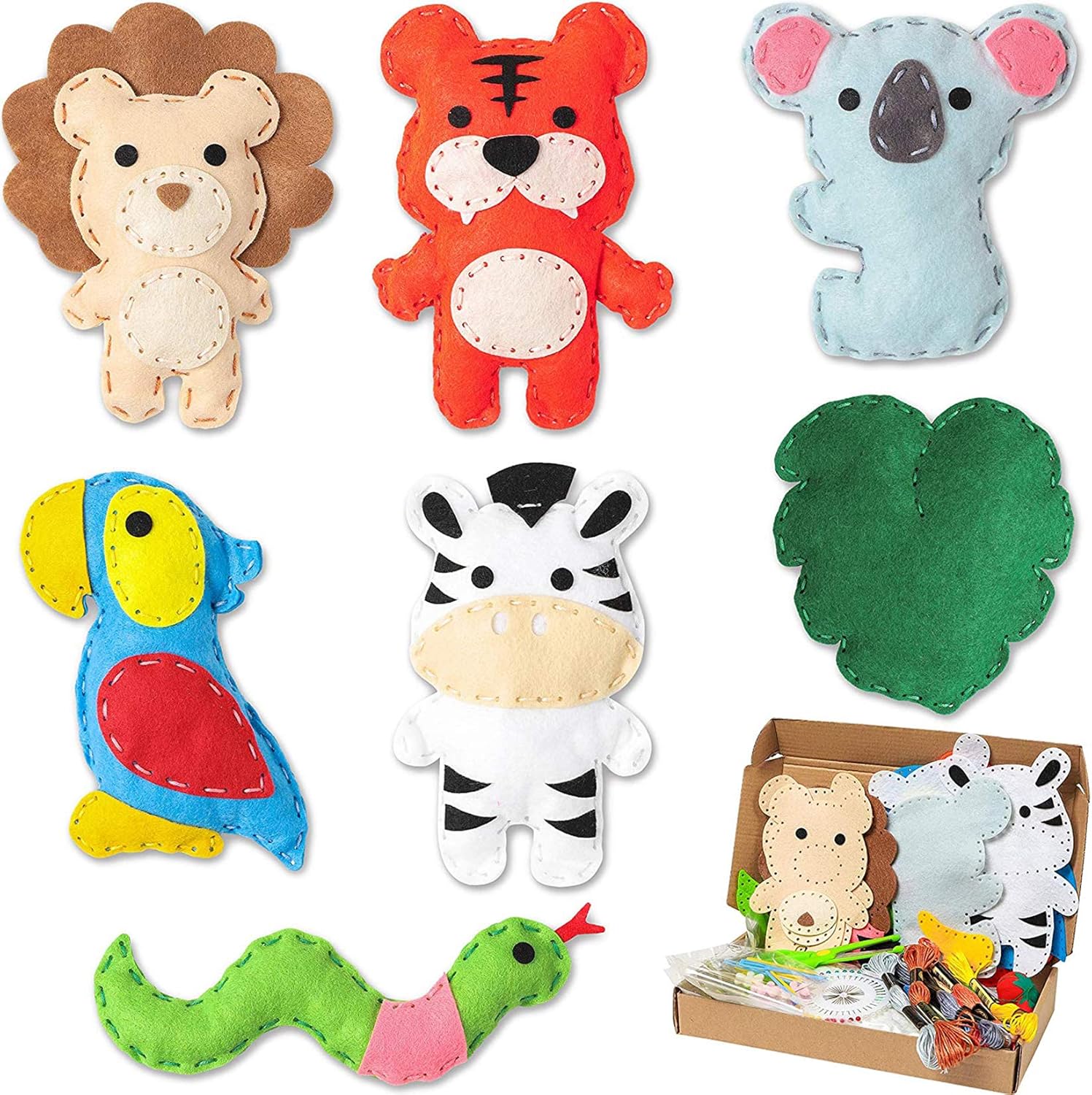 WATINC Animal Sewing Kit-7p Nähsets für Kinder Jungle Tiere Filz Nähzeug Wildtier Anfänger Nähpaket Kreative Indoor Aktivität der Schüler DIY Art Craft Geschenk für Jungen Mädchen