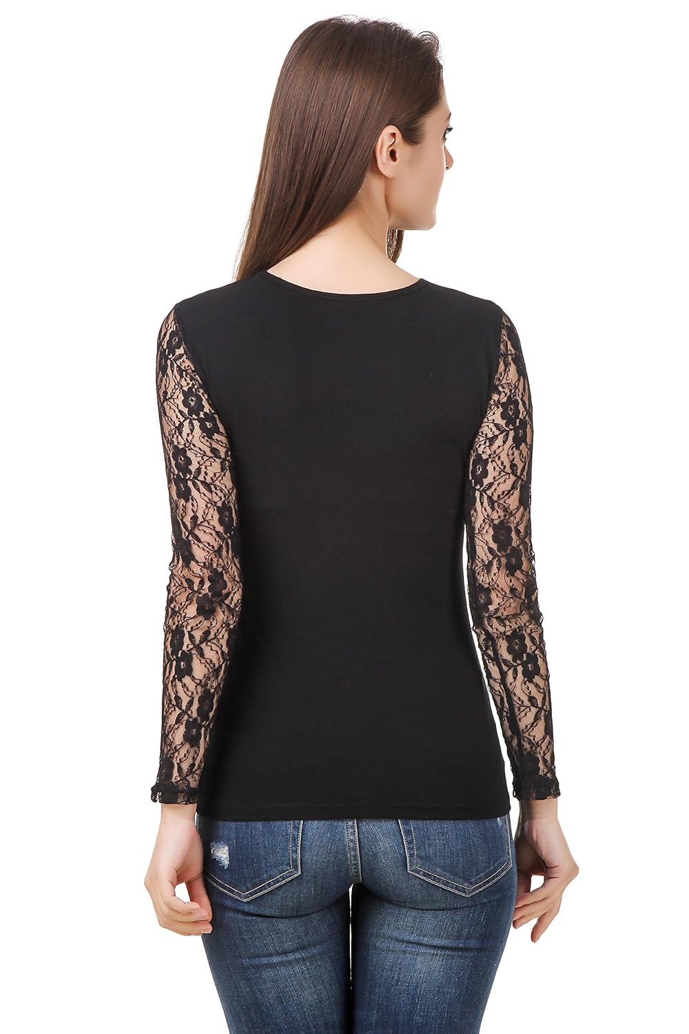 le bourgeois women's cut-out net yoke & sleeve top