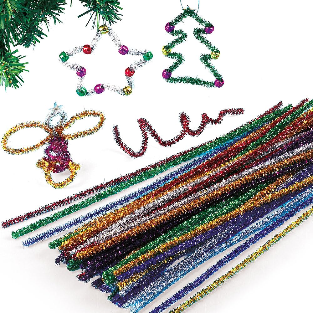 Baker Ross Tinsel Pipe Cleaners Value Pack — ⁠Creative Art Supplies for Kids, Crafts and Decorations (Pack of 72)