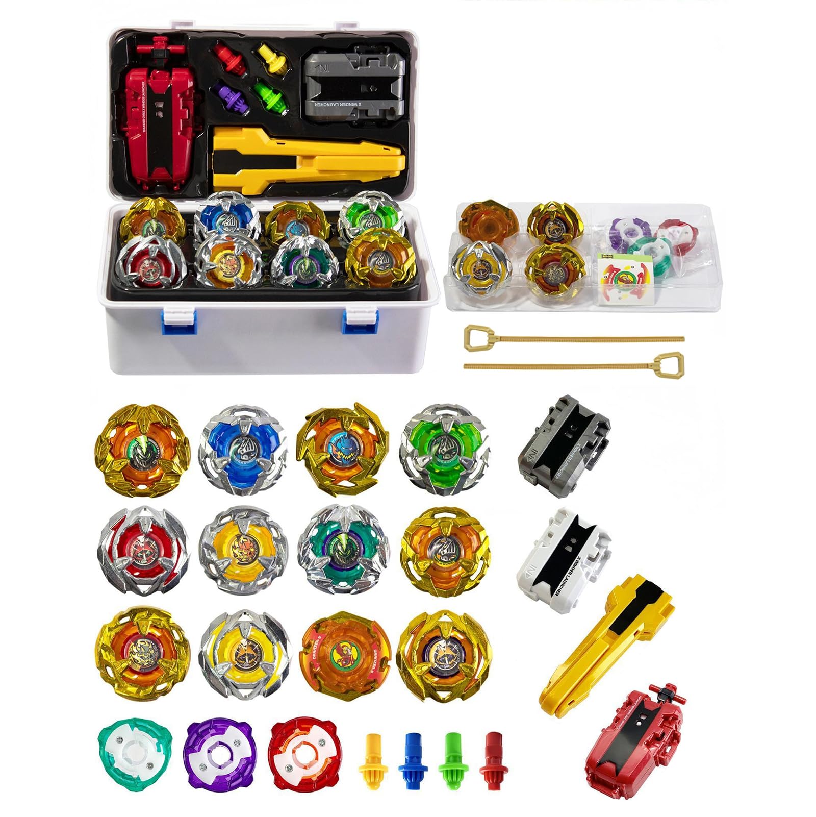 Wotean Battling Tops, 12 Top Sets, 3 Launchers, 1 Handle, 3 Center Rings and 4 Bases, with Storage Box, Birthday Gift, BB
