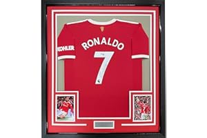 HOFSM.COM HALL OF FAME SPORTS MEMORABILIA Framed Autographed/Signed Cristiano Ronaldo 35x39 Manchester United Red Current Soccer Jersey Beckett BAS COA/LOA