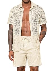 LecGee Mens Lace Co ords Set Mesh Short Sets 2